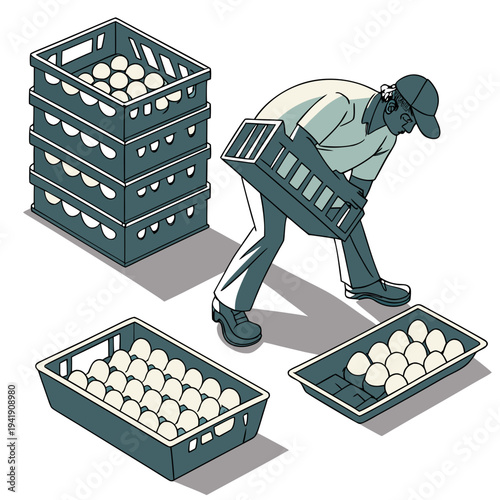 Worker placing eggs into crate