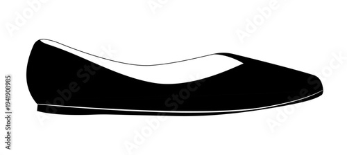 Black silhouette of classic ballet flats with minimal design. Vector illustration of elegant female footwear isolated on a white background.