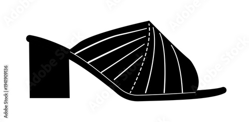 Black silhouette of clog style mule heels with open back and high heel. Vector illustration of fashionable female footwear isolated on a white background.