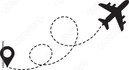 Airplane line path vector travel line icon