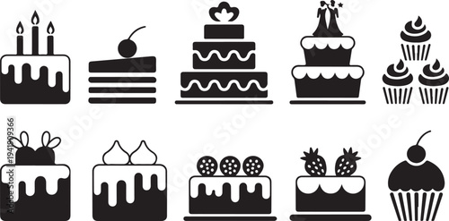 Bakery, cake silhouette icon set. Pastry and dessert icon collection for culinary projects 