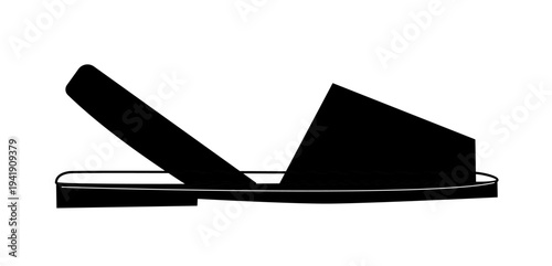 Line outline illustration of flat sandals with wide straps. Casual summer footwear isolated on white background.