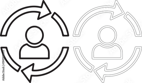 Black and gray icons of people in circular arrows