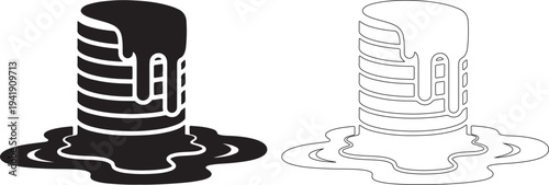 Black and white cityscape melting like ice cream in a puddle