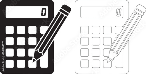 Black and white calculator and pencil on with a sketch
