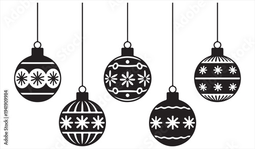 Decorative Christmas baubles silhouettes winter holiday ornament set