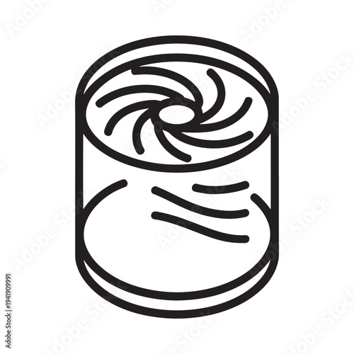 Simple line drawing of a cylindrical can with swirling contents