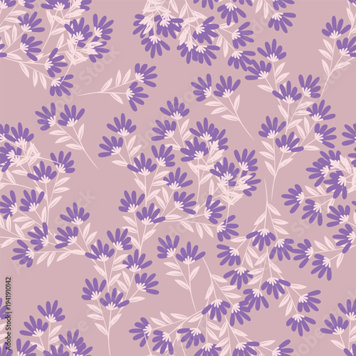 Seamless floral pattern, old fashion folk ornament with flowers branches. Cute botanical design, simple flower print: small hand drawn flowers branches arranged in a diagonal line. Vector pattern