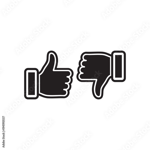 Thumbs Up Thumbs Down Icons Vector Graphic Simple Black and White Contrasting Approval Disapproval Choice Decision Making Feedback Rating Like Unlike Gestures Communication Signs Symbols