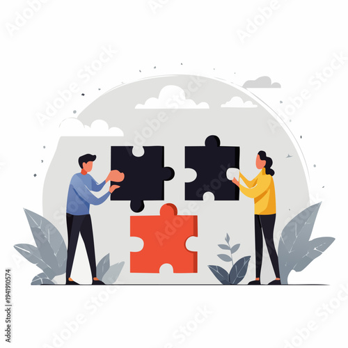 Two people working on puzzle pieces.