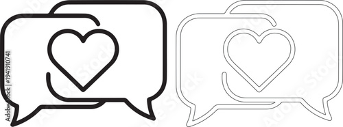 Black and gray speech bubbles with heart symbols