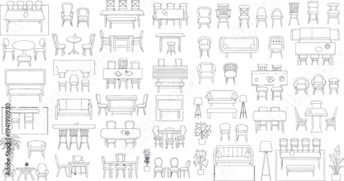 A blurry image of various architectural blueprints and schematics isolated on transparent background