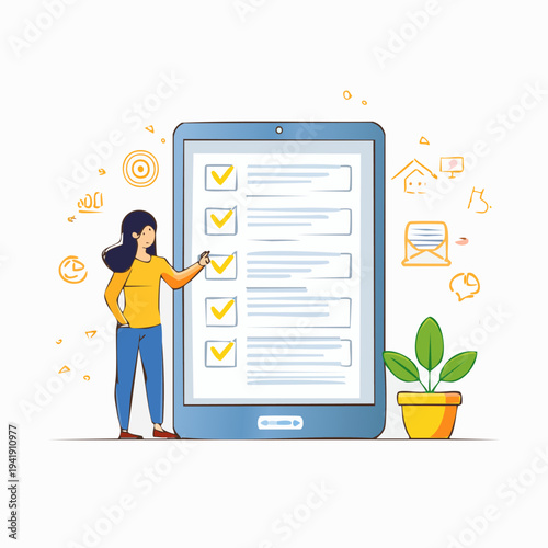 Woman checking a to-do list.