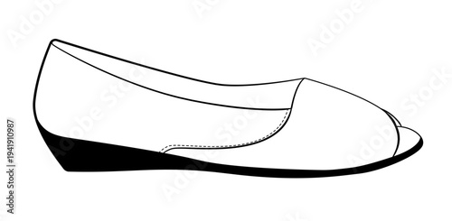 Line outline illustration of peep toe wedge shoes with open front. Vector illustration of elegant female footwear isolated on a white background.