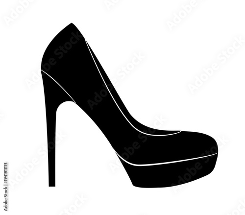 Outline vector illustration of women’s platform high heel pump with stiletto heel. Elegant fashion shoe isolated on white background.