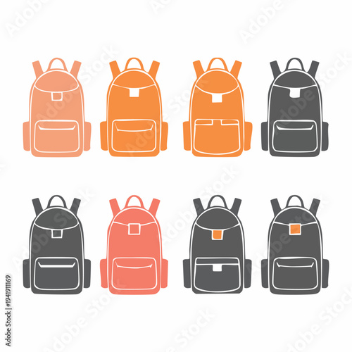 Collection of Various Colored Backpacks Illustration.