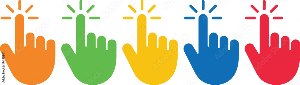 Obraz premium Vibrant illustration of five hands with different colored fingers and sparkles