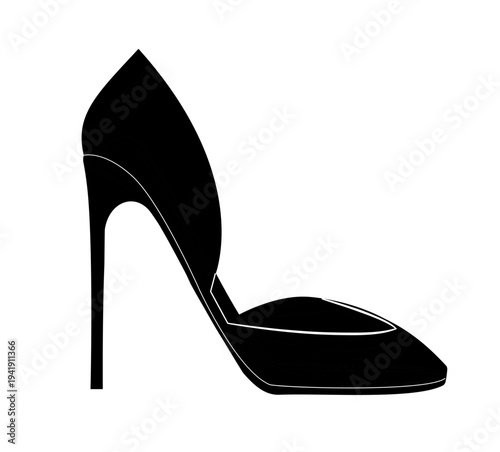 Outline vector illustration of a women’s stiletto high heel pump with pointed toe. Elegant classic fashion shoe isolated on white background.