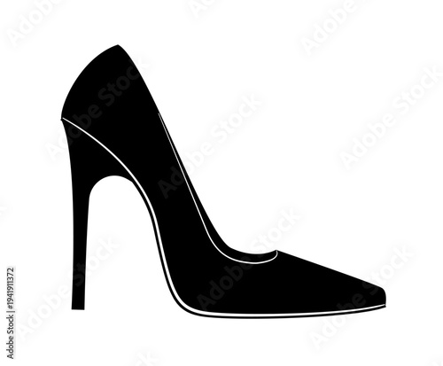 Silhouette illustration of classic women stiletto pump heels with pointed toe. Elegant fashion footwear vector illustration isolated on white background.