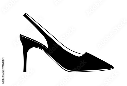 Line outline illustration of women stiletto pump shoes with pointed toe. Elegant classic high heel footwear isolated on white background.