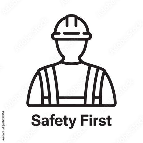 Simple line drawing of a construction worker wearing a hard hat