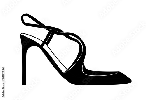 Line outline illustration of women high heel pumps with crossed straps and ankle wrap design. Elegant fashion footwear isolated on white background.