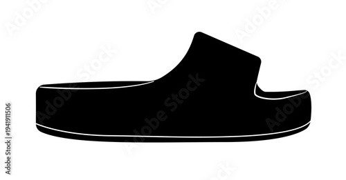 Black silhouette of women slide slippers with closed toe and open heel. Vector illustration of casual footwear isolated on a white background.