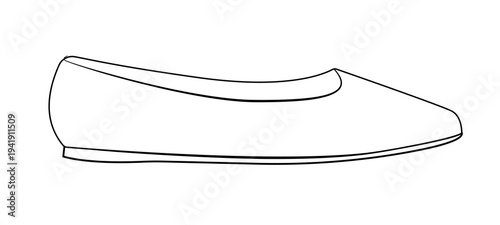 Line outline illustration of women ballet flats with minimal design and flat sole. Vector illustration of elegant female footwear isolated on a white background.