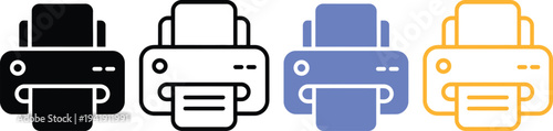 Four printer icons in black, grey, blue, and yellow against a white background