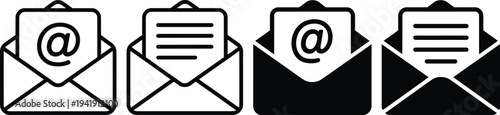 Four envelopes with symbols representing email and document attachments.