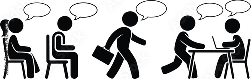 Illustration of a woman having a conversation with three men in different scenarios