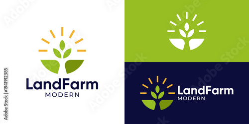 Creative simple land farm modern logo template. Organic farm symbol, Agriculture modern logo design vector illustration.