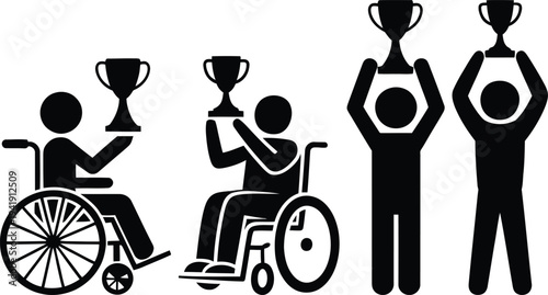 Diverse group of individuals celebrating their achievements with trophies.