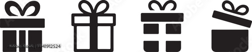 Gift box icons set. Gift boxes line style. Christmas gift. Surprising gift box flat style collection