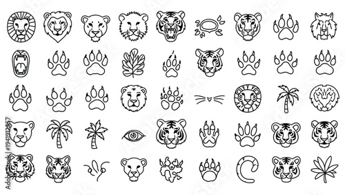 Bear and palm tree icons set.