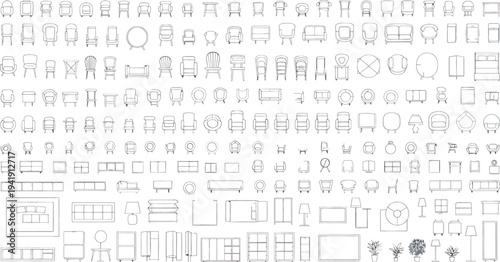 Isolated architectural blueprint details on transparent background