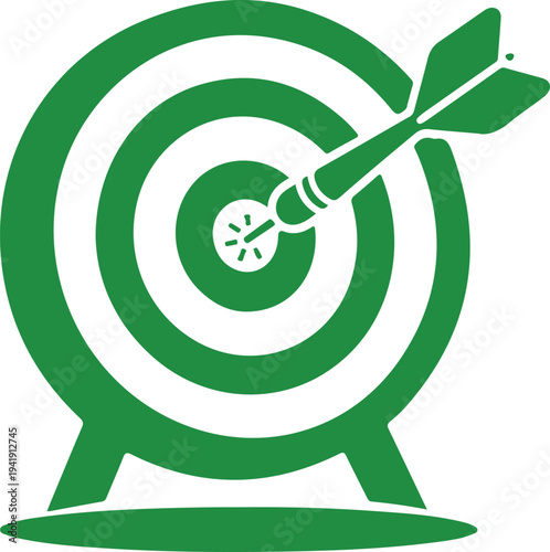 Green target illustration with arrow perfectly hitting the bullseye on transparent background for presentations and designs