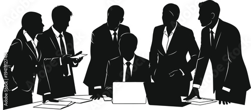 Professional corporate group working together, business collaboration silhouette.