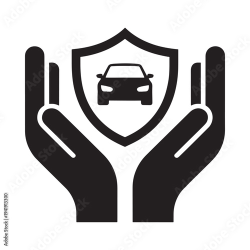 Car insurance protection concept with hands cradling a vehicle icon