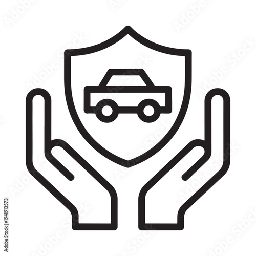 Hands protecting a shield with a car inside representing insurance