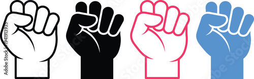 Diverse fists raised in solidarity and protest against social injustice and inequality