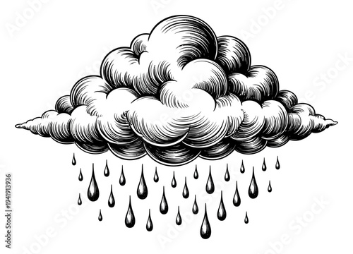 Vintage of a dark rain cloud with falling raindrops