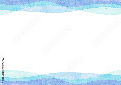 Canvas Print Watercolor blue wave border set, hand-painted ocean wave frame-300dpi-