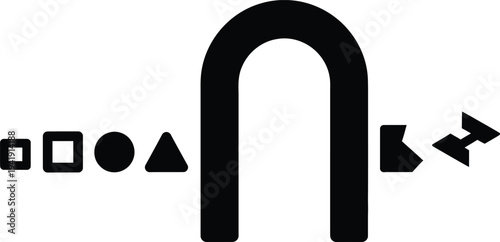 Geometric shapes move in an archway wqe (650)