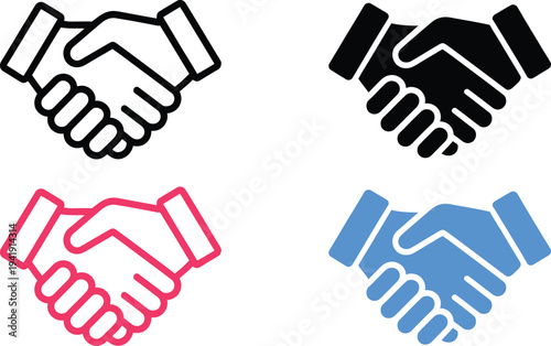 Four differently colored handshake icons arranged in a square pattern.