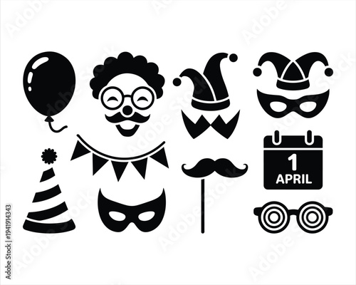 April Fools Day solid icon set in a white background. April Fools Day Celebration Icon 
