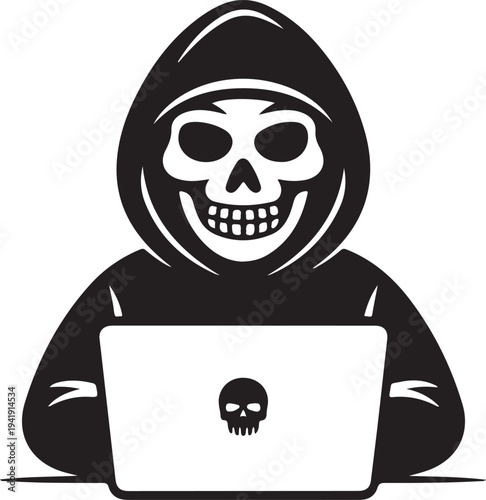 Hacker thief with laptop icon