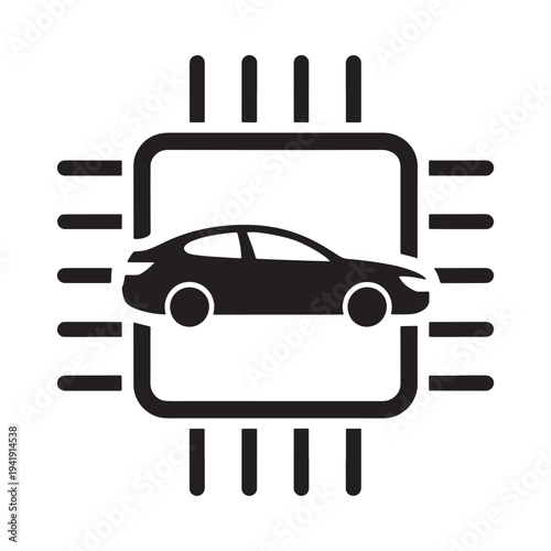 A car silhouette is encapsulated within a microchip design