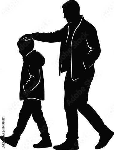 Vector illustration of family silhouettes showing adult and child walking together symbolizing care, guidance, identity, diversity, culture, tradition, inclusivity, and education