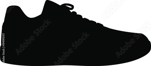 Silhouette illustration of athletic sneaker shoe, generic sports footwear vector design, lace‑up trainer with thick sole, fitness lifestyle concept, fashion and casual style element